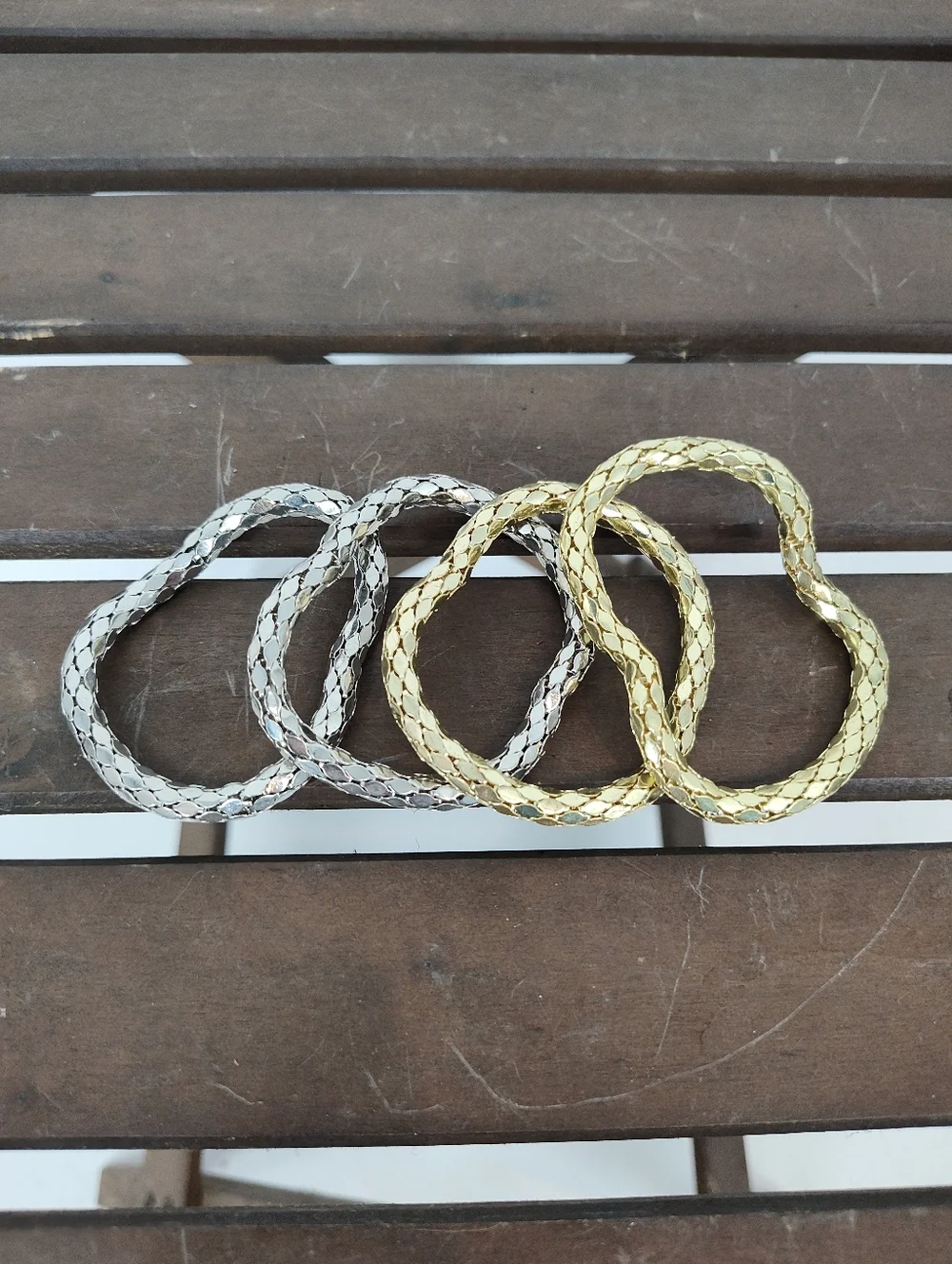Gold and Silver Linked Stretch Bracelets Set Of 4— Women Jewelry Bracelet
